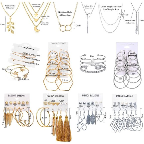 51 PCS Gold Silver Jewelry Set with 6 PCS Necklace,9 PCS Bracelet,36 PCS… - Picture 8 of 12